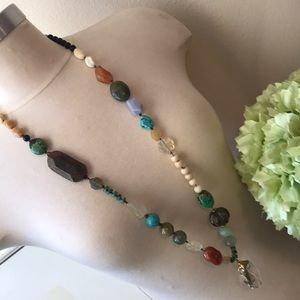 Hand knitted real stone necklace